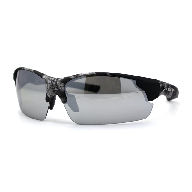 Mens Xloop Hunters Camo Half Rim Plastic Sunglasses Skull Silver Mirror