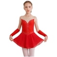 thumbnail image 1 of JanJean Robe Justaucorps de Patinage Artistique Sans Manches pour Filles Enfants en Maille à Strass avec Empiècement, et Gants, Costume de Compétition Rouge 10, 1 of 7