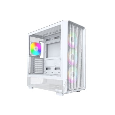 MONTECH X5- ATX Boîtier de PC de Jeu Mi-Tour, Flux d'Air Élevé, 3x Ventilateurs ARGB 140 mm et 1x 120 mm Préinstallés, Panneau Latéral en Verre, Accents à Motif Carbone, Support GPU Inclus, Blanc
