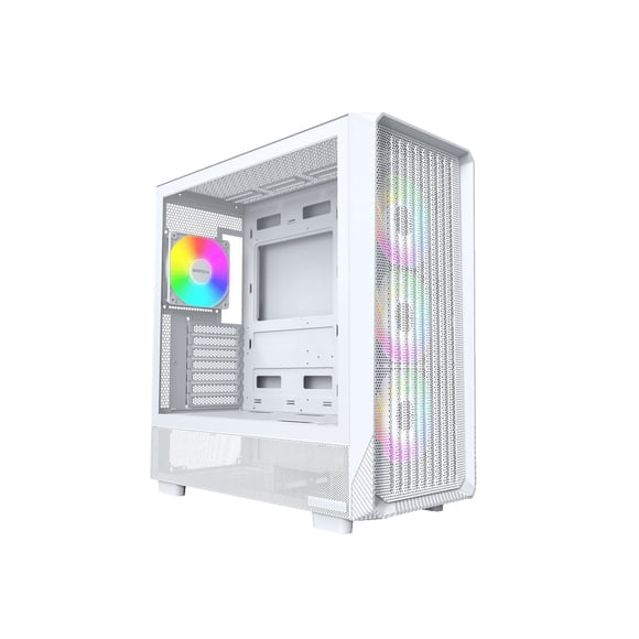 MONTECH X5- ATX Mid-Tower Gaming PC Case, High Airflow, 3x 140mm and 1x 120mm ARGB Fans Pre-installed, Glass Side Panel, Carbon Print Accents, GPU Holder Included, White