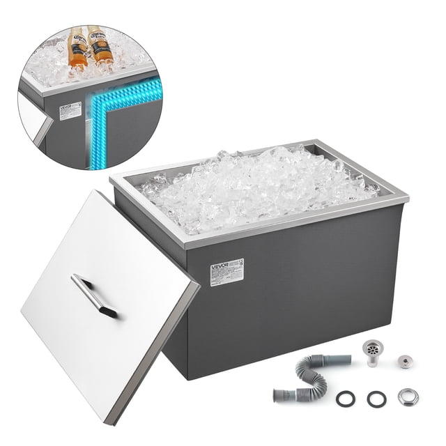 VEVOR 31.7 Qt Drop in Ice Chest Ice Cooler Ice Bin Stainless Steel 20"x14"x12"