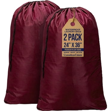 Nylon Laundry Bags, 24"x36", 2 Pack, Drawstring Clothes Organizer Waterproof Fabric Durable Storage Bag Hamper, Red