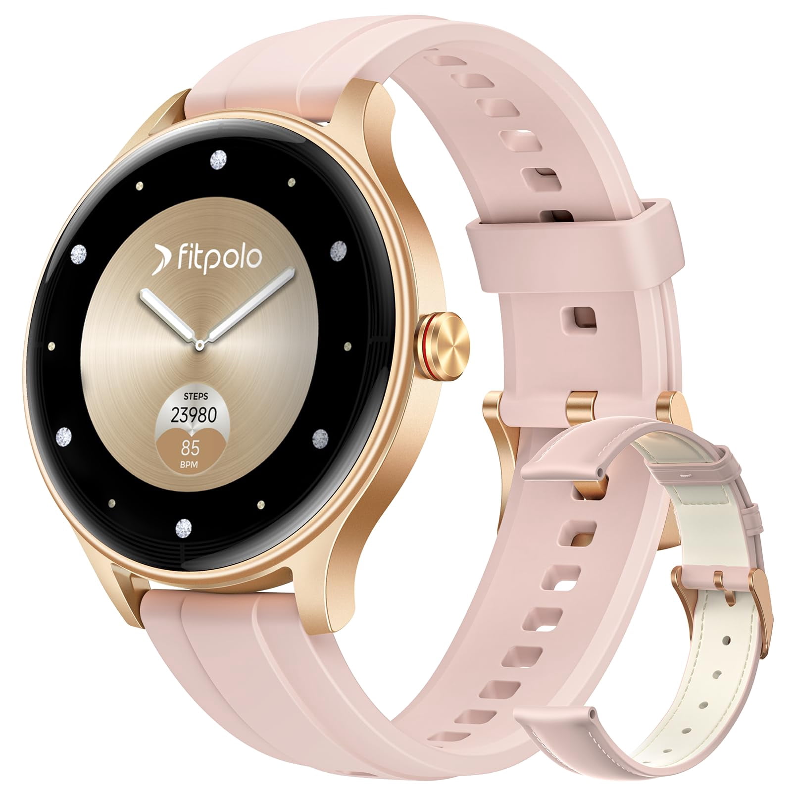 Smart Watches for Women (2 Bands), 1.27" Stylish Fitness Watch for Android iPhone with Bluetooth Calls (Make/Answer), AI Voice Command, Heart Rate/SpO2/Sl