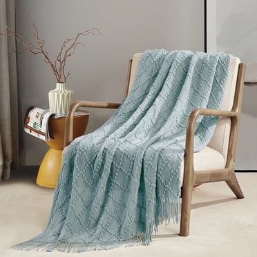 Bourina Rhombus Throw Blanket,Textured Solid Soft Throws for Sofa or Bed Knitted Decorative 50*70 inches,Aqua for Adults