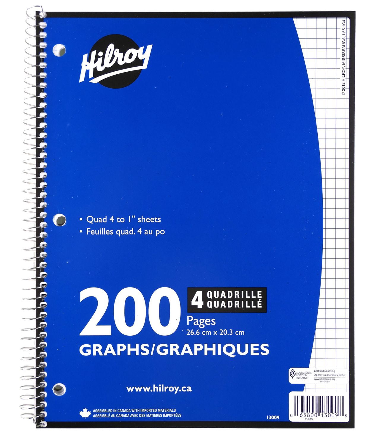 Cahier Hilroy quadrillé 4 au po 200 pages