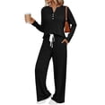 thumbnail image 2 of VINUSLI Ribbed Lounge Sets for Women 2 Piece Slouchy Sets Button Up Sweatshirt Matching Sweatpants Sweatsuits Outfits with Pockets Black,L, 2 of 9