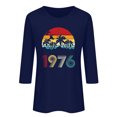 thumbnail image 2 of Uootdi Hauts pour Femmes Manches 3/4 Col Ras du Cou Imprimé Palmier Coucher de Soleil 1976 Coupe Décontractée T-Shirts Rétro Plage Vacances Cadeau, 2 of 4