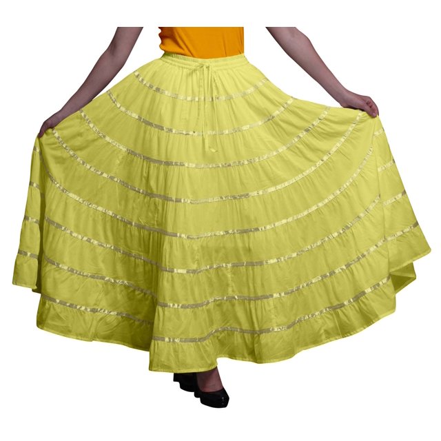 Phagun Jupe Longue Décontractée Jaune Moyenne pour Femmes, Maxi d'Été, Vêtements Indiens-22