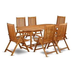 Pemberly Row Traditional 7-piece Wood Patio Furniture Set in Natural Oil