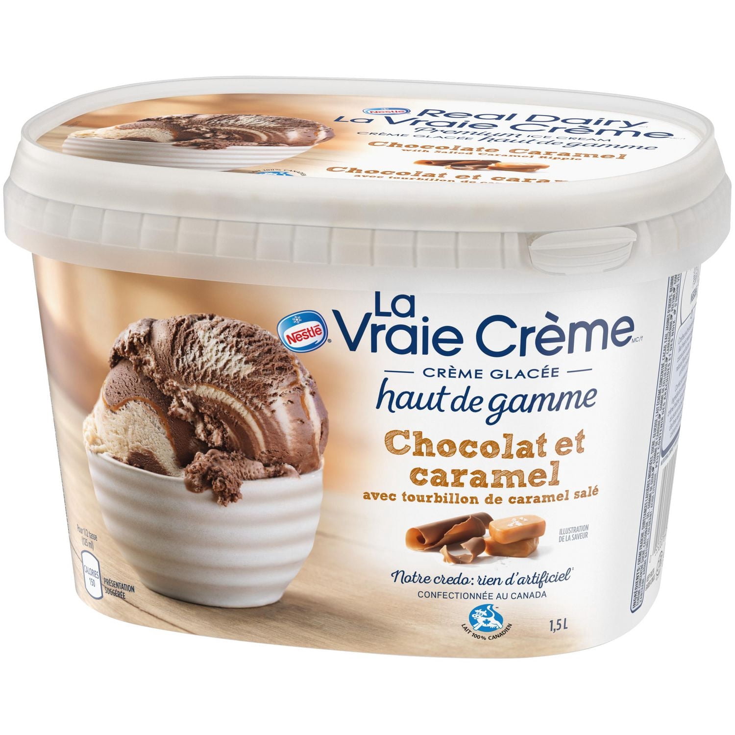 REAL DAIRY® Chocolat Caramel Bac de Crème Glacée de Qualité Supérieure 1,5 L