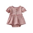 thumbnail image 1 of Xingqing Barboteuse-Robe pour Bébés Filles, Vêtements d'Été, Uni, Manches Courtes, Boutons, Volants, Combinaison, Cache-Couche, 1 of 7