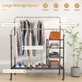 thumbnail image 4 of Patiojoy Double Rods Garment Rack Clothes Drying Rack w/ 2 Hanging Height Adjustable Rods 4 Universal Wheels Silver, 4 of 8