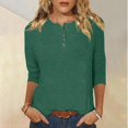 thumbnail image 2 of Yuyuzo Womens 3/4 Sleeve Tops Basic Button Crew Neck Solid Color Loose Fitted Tunics Tee Blouses, 2 of 5