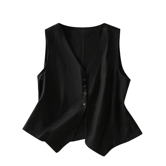 Bmisegm Womens Linen Vest Casual Loose V Neck Sleeveless Vests Jacke Womens Coats Black M