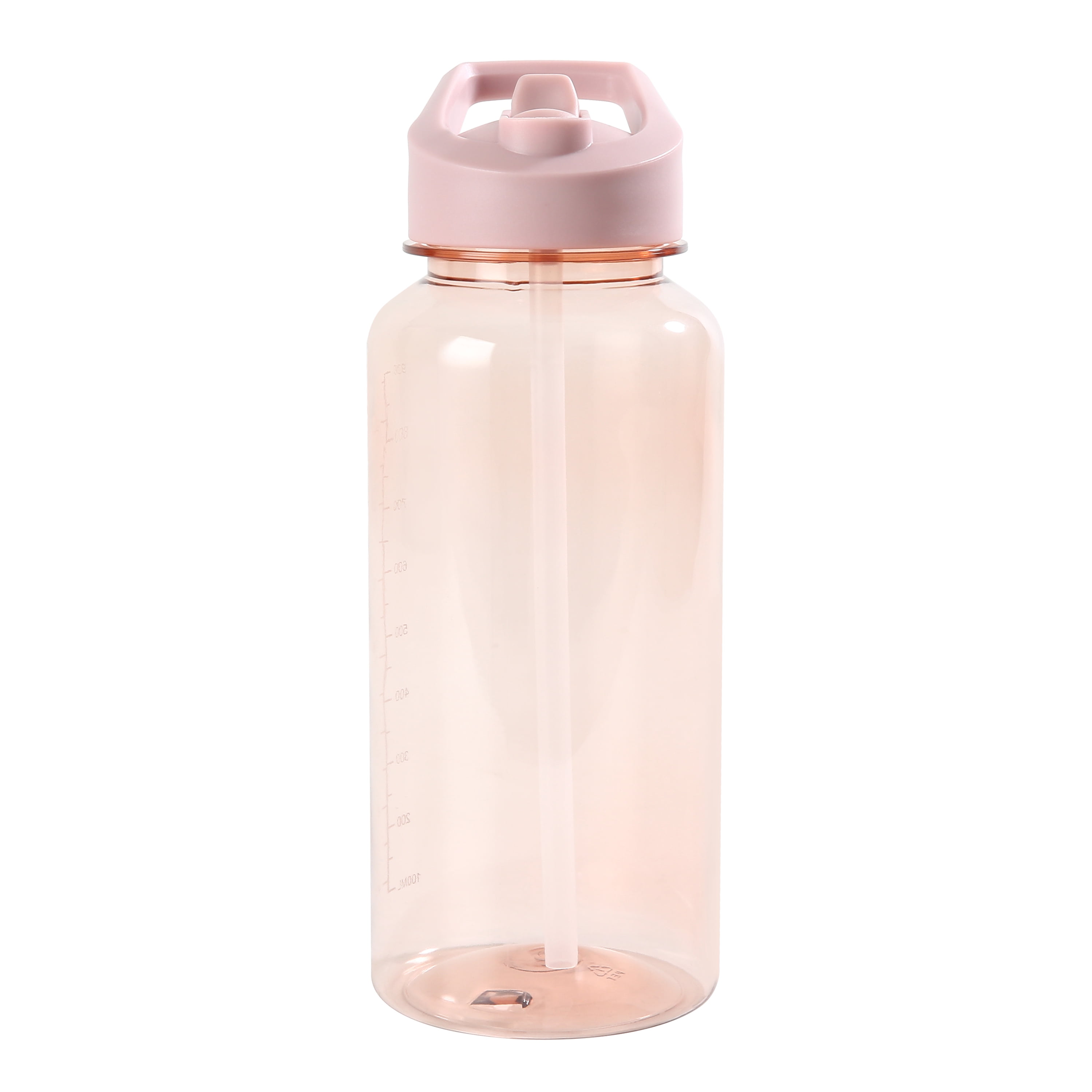 Gourde de sport Mainstays en plastique rose (34 oz / env. 1 L) à large ouverture et bouchon à paille rabattable
