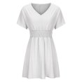 thumbnail image 4 of Robe à la Mode pour Femmes à Manches Courtes, Unie, à Col en V, avec Ceinture à la Taille, 4 of 6
