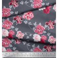 thumbnail image 2 of Soimoi Tissu Poly Georgette Roses et Feuilles Imprimé Floral Tissu au Mètre 42 Pouces de Large, 2 of 3