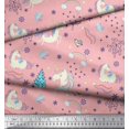 thumbnail image 3 of Soimoi Pink Modal Satin Fabric Unicorn & Rainbow Nature Print Sewing Fabric Yard 42 Inch Wide, 3 of 5