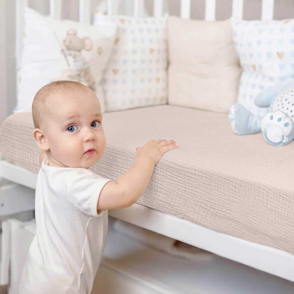 Four-Pourced Sleep Four-Piece Set with Breathable Muslin Crib Sheet for Safe Comfort and Gentle Nighttime Sleep