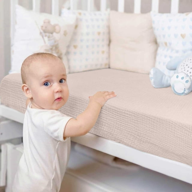 Four-Pourced Sleep Four-Piece Set with Breathable Muslin Crib Sheet for Safe Comfort and Gentle Nighttime Sleep