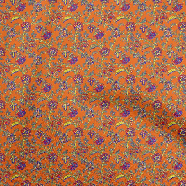 oneOone Rayon Orange Fabric Floral Craft Projects Decor Fabric Printed By The Yard 56 Inch Wide