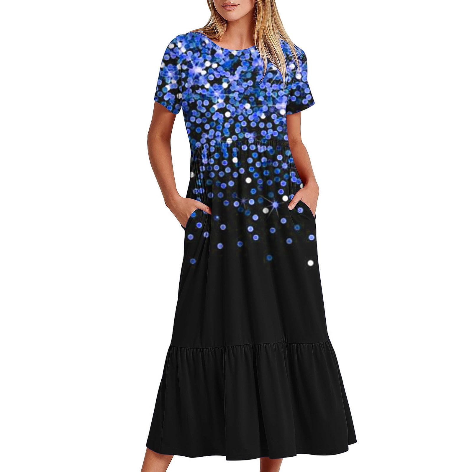Dresses for Women Womens Round Neck Short Sleeve Printed Dress