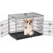 BestPet Dog Crate Dog Cage Pet Crate Folding Metal 30 Inch Pet Cage Double Door WDivider Panel Wire Animal Kennel Leak-Proof Plastic Tray, Black