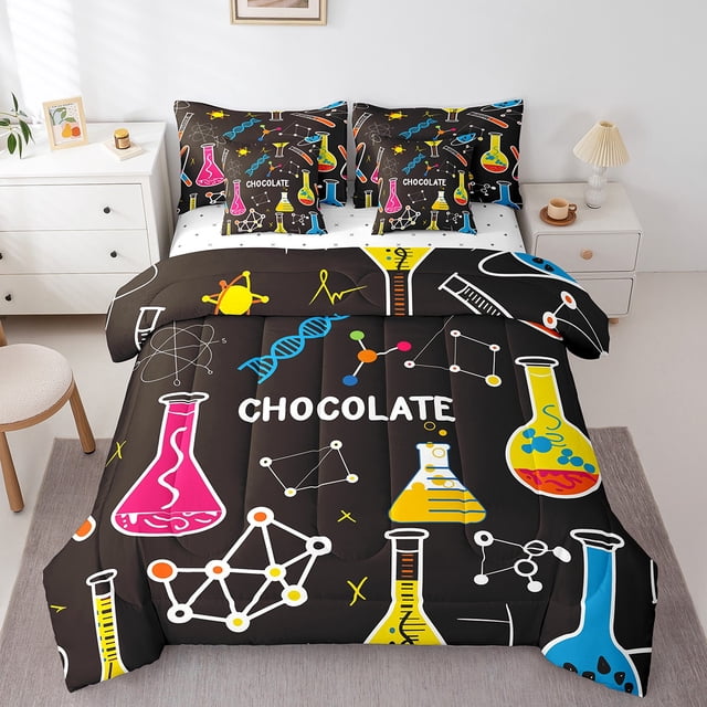 Ensemble de couette de chimie YST, lit de 7 pièces dans un sac, thème d'équation chimique, Queen Size
