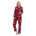 thumbnail image 2 of GLOBAL Women's Flannel Pajama Set - 100% Cotton, Button Down Top & Drawstring Pants | Warm Winter Sleepwear for Canada, 2 of 6