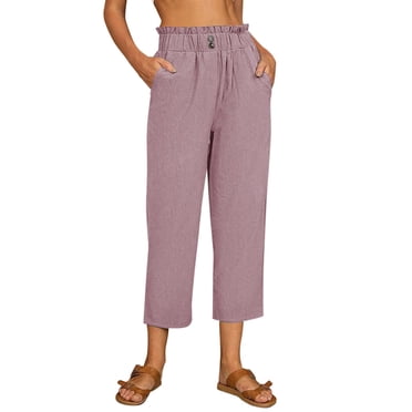 Kcodviy White Linen Pants for Women's Casual Pants Suit Women Tightness Trousers Pocket Womens Casual Pants for Summer Cropped Casual Plus Size Pants