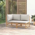 thumbnail image 1 of vidaXL 2 Piece Garden Lounge Set with Light Grey Cushions Bamboo, 1 of 5