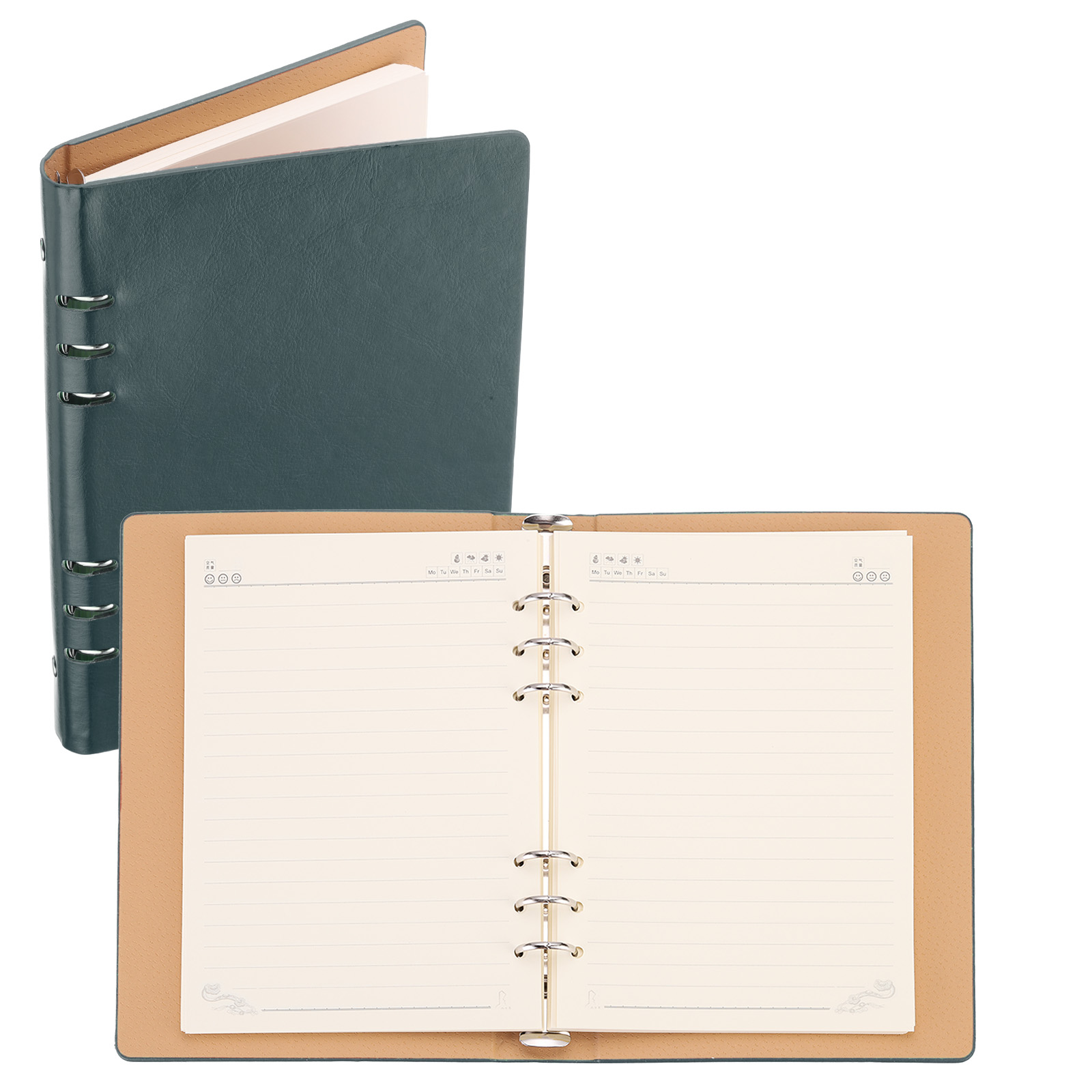 REGALWOVEN 6 Ring Binder Cover, A5 Leather Notebook Binder Loose Leaf Planner with 80 Sheets Paper, Green