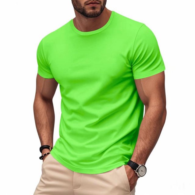 Viluyesy T-Shirt Actif d'Été à Séchage Rapide pour Homme, Col Ras du Cou, Muscle, Doux, Extensible, Uni, Manches Courtes, Vert, TG