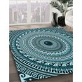 thumbnail image 3 of Ahgly Company Tapis Rond Lavable en Machine Intérieur Transitionnel Vert Sarcelle Profond, 5 Pieds Rond, 3 of 7