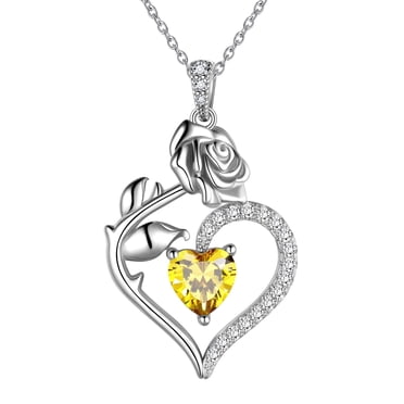 Beautlace 925 Sterling Silver Birthstone Necklace for Women Rose Flower Heart Pendant Necklace Fine Jewelry Anniversary Birthday Christmas Gifts for Women Girls