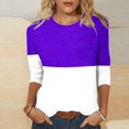 thumbnail image 2 of IROINID Hauts à Manches 3/4 Réduits pour Femmes T-shirt Imprimé Ample Blouse Mi-Longue Col Rond Hauts de Détente, Violet, 2 of 4