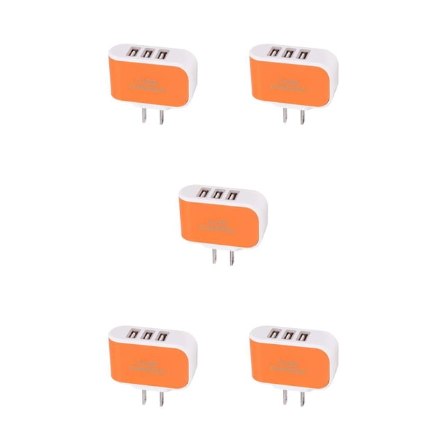 crativent Wall Charger 3 Port Universal Lightweight Compact USB Power Adapter Phone Charging Cell Cameras MP3 Gift Mobile Orange 5Set