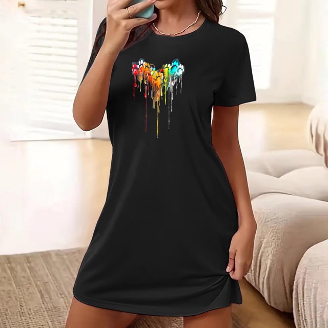 Mefallenssiah Chemise de Nuit Courte Surdimensionnée pour Femmes Mode Imprimé Poitrine Manches Courtes