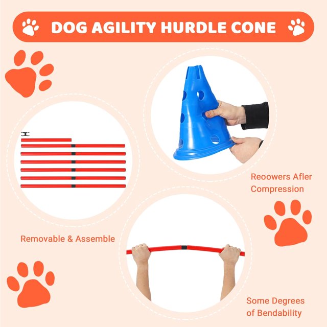 EastVita 18pc Dog Agile Hurdle Cone Set,Puppy Agile Training Hurdle 12 Cones & 6 Agile Rods Combo,Dog Agile Training Equipment 4-Height Adjustable Obstacle with Storage Bag,Railing