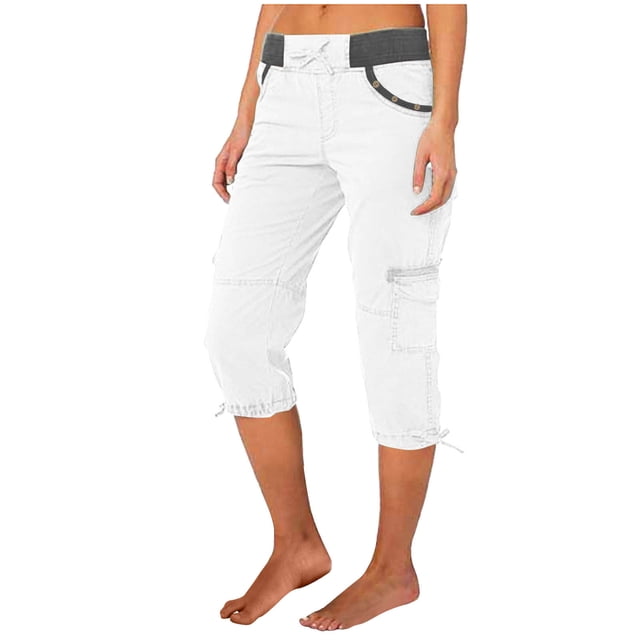 Timegard Pantalon Cargo pour Femmes Capris à Cordon Taille Élastique Actif Randonnée Plein Air Pantalon Court