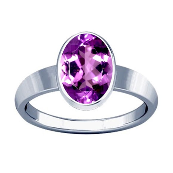 Divya Shakti 4.25-4.50 Carat Amethyst Silver Plain Design Ring ( Kataila Jamunia Gemstone Silver Plain Design Ring )(6.75)
