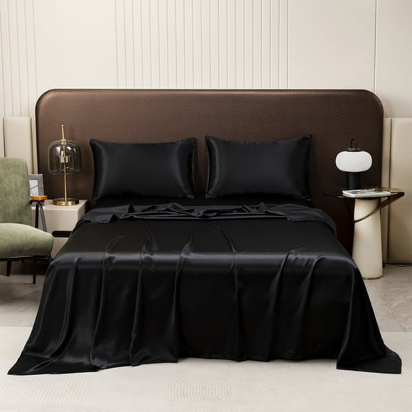 Rvkxad Ensemble de Draps Satinés Simple, Drap de Lit en Soie d'Hôtel Mat Doux avec Taie d'Oreiller, Ensemble de Literie de Luxe, Draps Satinés