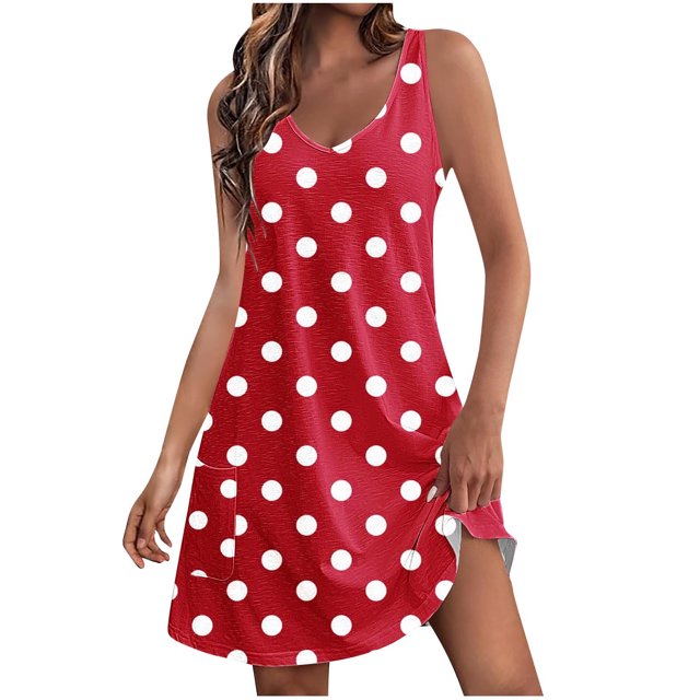 Penkiiy Robe pour Femmes, 2024 Robes Hawaïennes Robe de Soirée Sans Manches Débardeur m Rouge