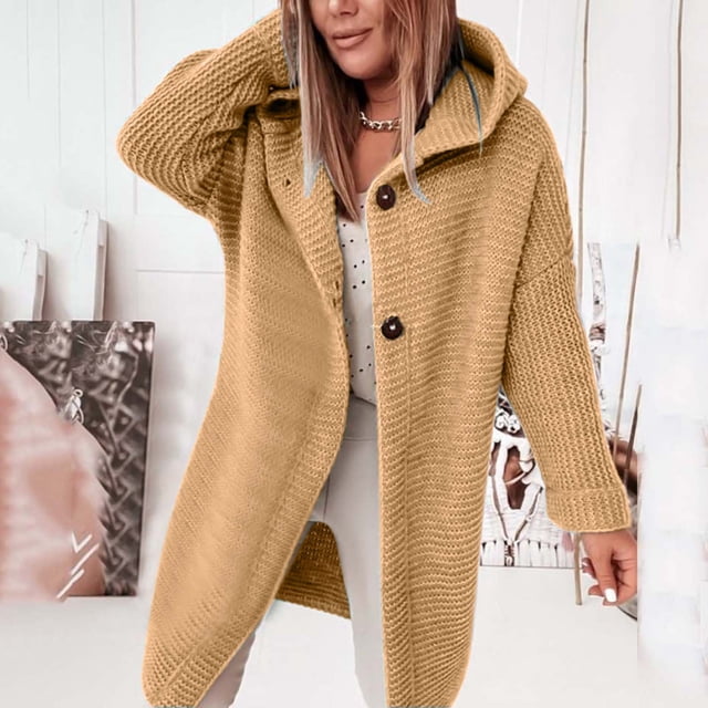 Baberdicy Women's Hooded Knit Cardigan, Commuter Poncho Sweater, Plus-Size Layer & Fall Strolls , Hooded Knit Cardigan, Commuter Poncho Sweater, Plus-Size Layer F L