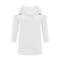 thumbnail image 4 of RXIRUCGD Femmes Uni Manches 3/4 Col en V Chandail Sans Bretelles Hauts Chemises Blouse, Blanc, Taille : S, 4 of 6