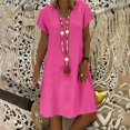thumbnail image 1 of Women‘s Summer Loose Solid Color Short-sleeved V-neck A-line Dress, 1 of 9