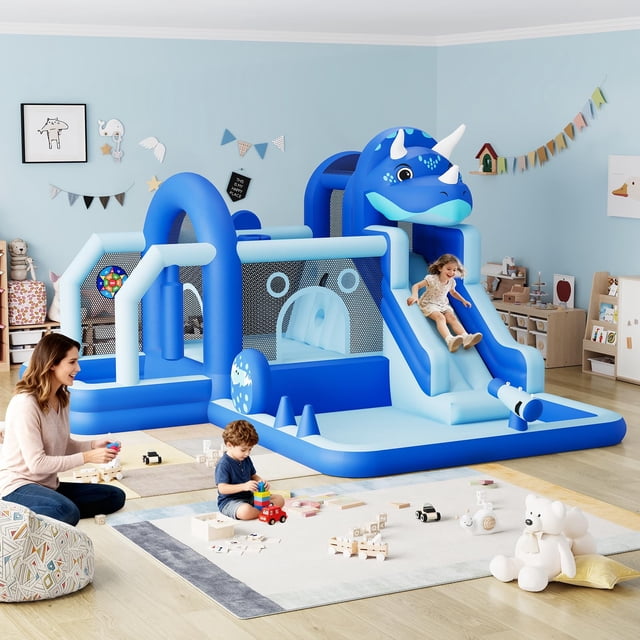 EDTara Bounce House Inflatable Bouncer with Slide & Water Features, Durable Oxford Dinosaur Jumping Castle with Air Blower for Kids