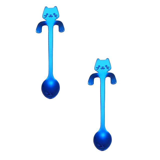 Oleegame 2PC Stainless Steel Cutlery Set Cat Spoon Short Handle Spoons Flatware Coffee Drinking Tools Kitchen Gadge