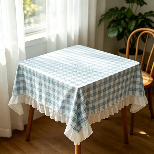 Dvkptbk Nappe à Carreaux Blanche Transparente à Volants Imperméable Housse de Table à Manger