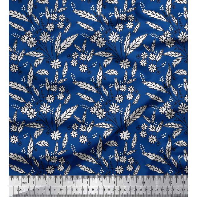 Soimoi Rayon Fabric Leaves & Floral Block Decor Fabric Printed Yard 56 Inch Wide